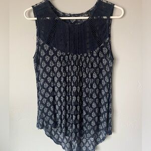 Navy Sleeveless Patterned Top